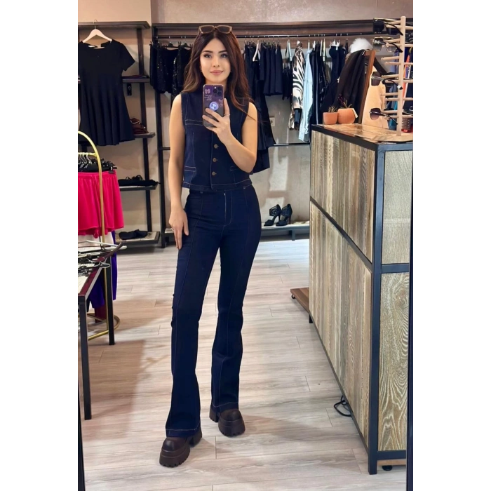 YELEKLİ LİKRALI JEAN TAKIM