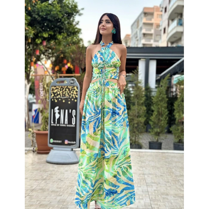 YEŞİL DESENLİ İTHAL ELBİSE