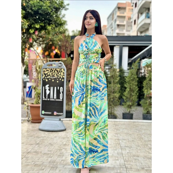 YEŞİL DESENLİ İTHAL ELBİSE