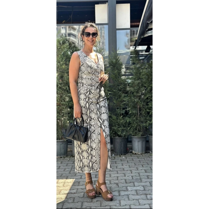 YILAN DESENLİ YIRTMAÇLI ETEK