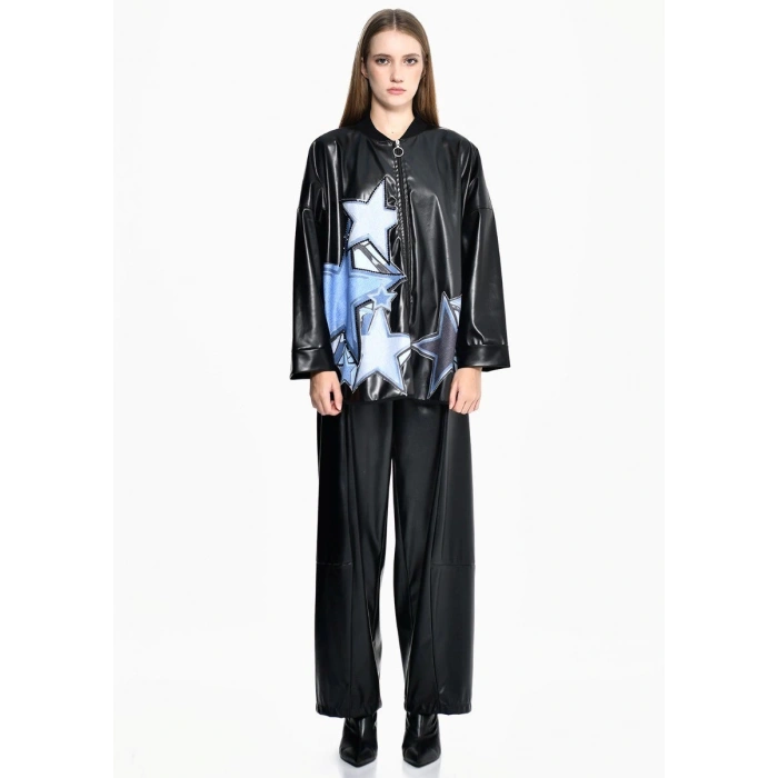 YILDIZ DETAY DERİ CEKET