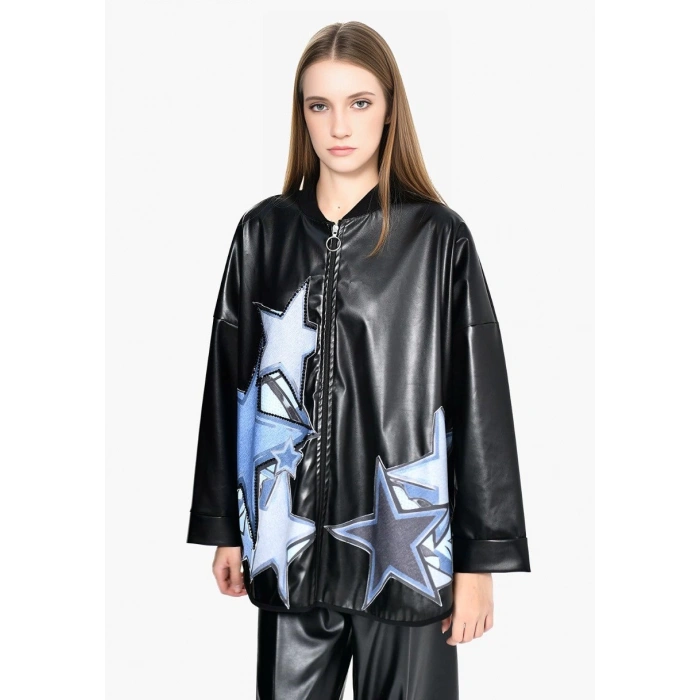 YILDIZ DETAY DERİ CEKET