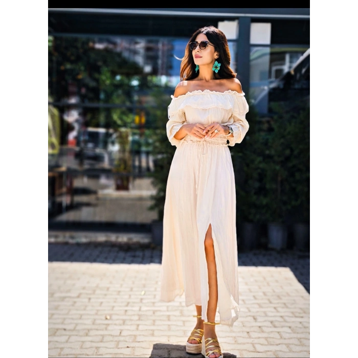 YİRTMAÇ DETAYLI NATUREL ETEK