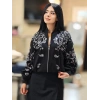 IŞILTILI İŞLEMELİ SİYAH BOMBER CEKET