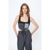 ANTRASİT KIZ BASKILI CROPLU TAKIM