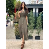HAKİ ÖNÜ DÜĞME DETAY ELBİSE