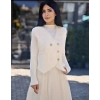 İTHAL EKRU TÜL VE TRİKO DETAY KÜTK YELEKLİ ELBİSE