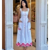 İTHAL PEMBE ÇİÇEK NAKIŞLI ELBİSE