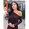 KAHVE GÜL BROŞ DETAYLI TÜL ELBİSE