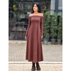 KAHVERENGİ KAYIK YAKA MODAL ELBİSE