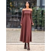 KAHVERENGİ KAYIK YAKA MODAL ELBİSE