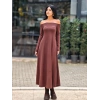 KAHVERENGİ KAYIK YAKA MODAL ELBİSE