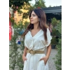 KEMERLİ NATURAL KETEN ELBİSE