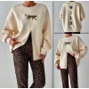 KREM RENK LEOPAR DETAY SWEATSHİRT