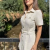 KREM RENK TÜVİT DORE DÜĞMELİ ELBİSE