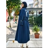 LACİVERT YAZI BASKILI TRENCOAT