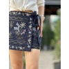 Nakışlı Kruvaze Şort Etek Lacivert