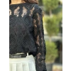 ÖRME SİYAH TÜL DETAYLI SWEAT