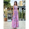PEMBE DESENLİ İTHAL İPEK ELBİSE