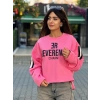 PEMBE ÖRGÜ GARNİLİ SWEATSHİRT