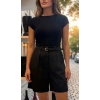SATEN DOKULU KEMERLİ BERMUDA ŞORT