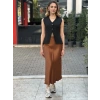 SATEN KAHVERENGİ ETEK