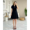 SİYAH POLO YAKA PİLELİ ELBİSE