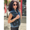 SİYAH ŞEKİL DETAYLI JEAN YELEK