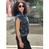 SİYAH ŞEKİL DETAYLI JEAN YELEK