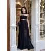 SİYAH ŞİFON PİLİSELİ PANTOLON CROP TAKIM