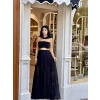 SİYAH ŞİFON PİLİSELİ PANTOLON CROP TAKIM
