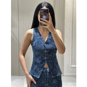 TAŞLI DESENLİ JEAN YELEK İTS