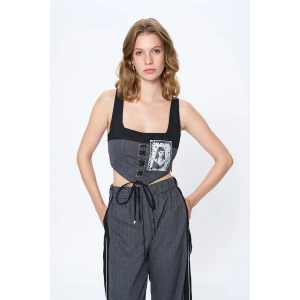 ANTRASİT KIZ BASKILI CROPLU TAKIM