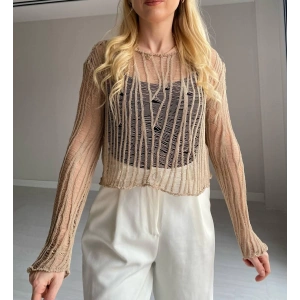 BEJ AJURLU TRİKO BLUZ