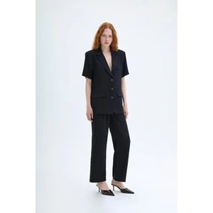 Beli Yazı Baskılı Bol Paça Pantolon Siyah