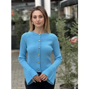 BİSİKLET YAKA DÜĞMELİ İSPANYOL KOL TRİKO MAVİ