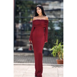 BORDO TÜL DETAY ELBİSE