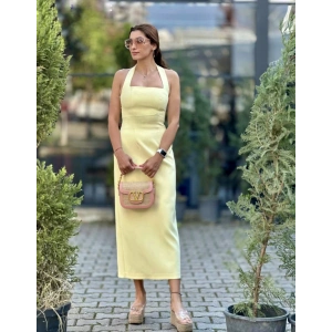 BOYUNDAN ASKILI SARI ELBİSE