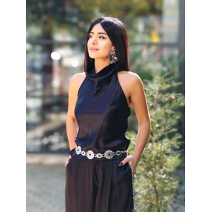 BOYUNDAN BAĞLAMALI SATEN BLUZ