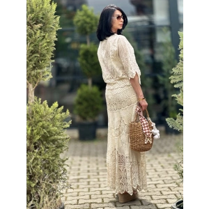 DANTEL İŞLEMELİ NATUREL ETEK