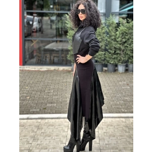 DERİ DETAY KAPUŞONLU ELBİSE