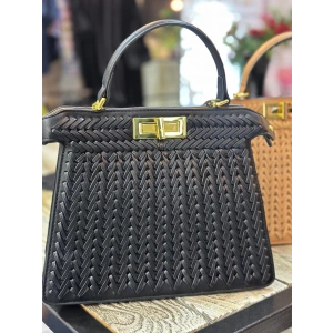 DERİ ÖRGÜ DESENLİ ÇANTA