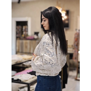 EKRU ÇİÇEKLİ FERMUARLI HIRKA