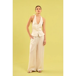 EKRU SATEN GÖRÜNÜMLÜ PANTOLON