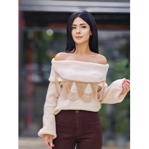 GOLD BONCUK DETAYLI EKRU TRİKO