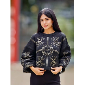 GOLD İŞLEMELİ TRİKO KAZAK SİYAH