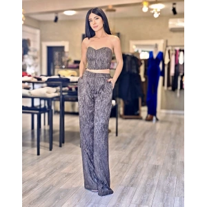 GRİ SATEN VE KADİFE DOKULU PANTOLON