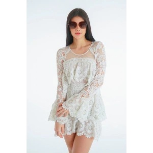 İTHAL GÜPÜR DETAYLI BEYAZ ELBİSE