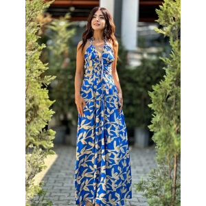 İTHAL İPEK ELBİSE MAVİ DESEN