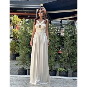 İTHAL KUMAŞ KREM ELBİSE